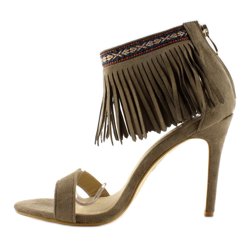 Sandales à franges ethniques kaki 1