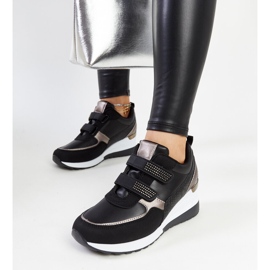 Baskets compensées noires ornées de strass Asmeret le noir 2