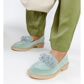 Mocassins en daim vert clair avec cristaux Zemzem 3