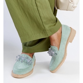 Mocassins en daim vert clair avec cristaux Zemzem 4