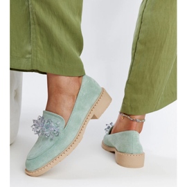 Mocassins en daim vert clair avec cristaux Zemzem 6