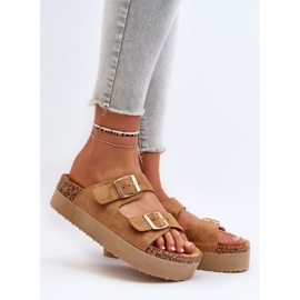 Tongs à plateforme Camel Lolpey pour femmes avec boucles brun 2
