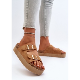 Tongs à plateforme Camel Lolpey pour femmes avec boucles brun 3