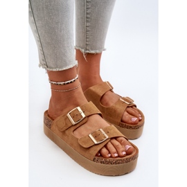 Tongs à plateforme Camel Lolpey pour femmes avec boucles brun 5
