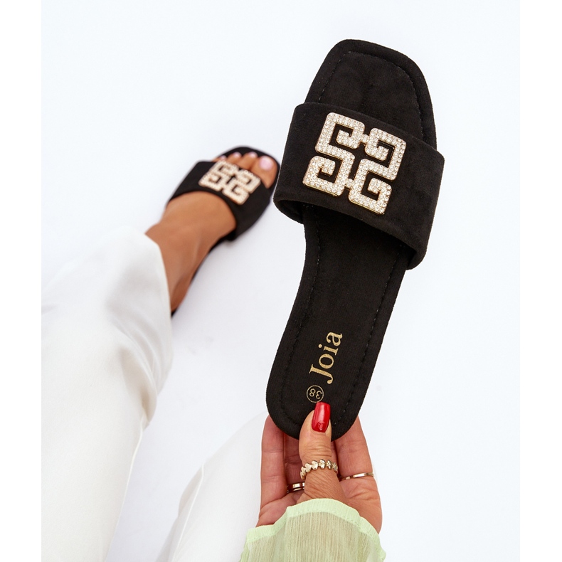 Tongs À Talon Plat Pour Femme Avec Décoration, Noir Inaile 2