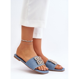 Tongs en jean pour femme à talon plat et décoration, bleu Inaile 1