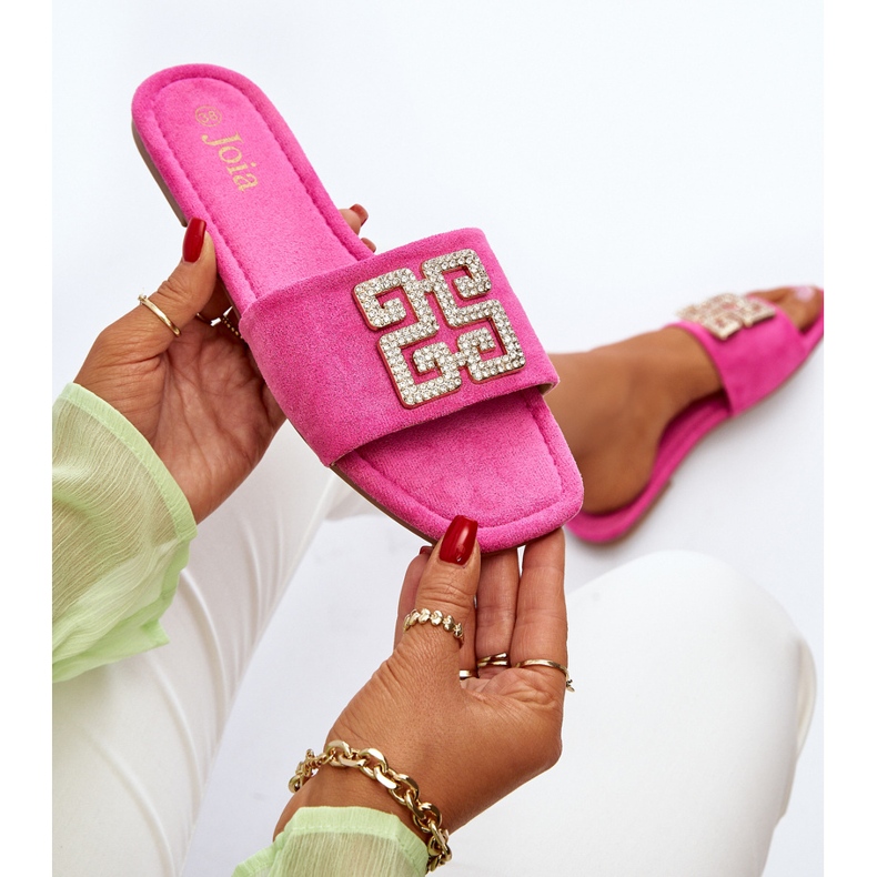 Tongs Pour Femmes À Talon Plat Avec Décoration Inaile Fuchsia rose 1