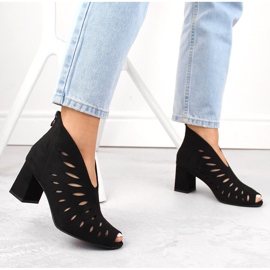 Bottines femme en daim ajourées à bout ouvert, noir Potocki LE20318 le noir 5