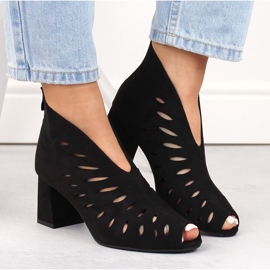 Bottines femme en daim ajourées à bout ouvert, noir Potocki LE20318 le noir 6