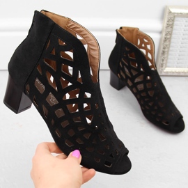 M. DASZYŃSKI Bottes ajourées à bout ouvert pour femme en daim, noir M.Daszyński MR1954-15 1