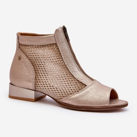 Bottes Femme En Cuir à Talons Plats À Bouts Ouverts Maciejka 06413-25 Doré beige 2