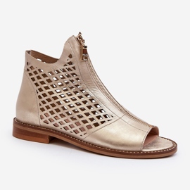 Zazoo 977/L Sandales Ajourées En Cuir Avec Fermeture Éclair, Doré 2