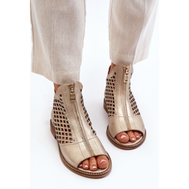Zazoo 977/L Sandales Ajourées En Cuir Avec Fermeture Éclair, Doré d'or 7