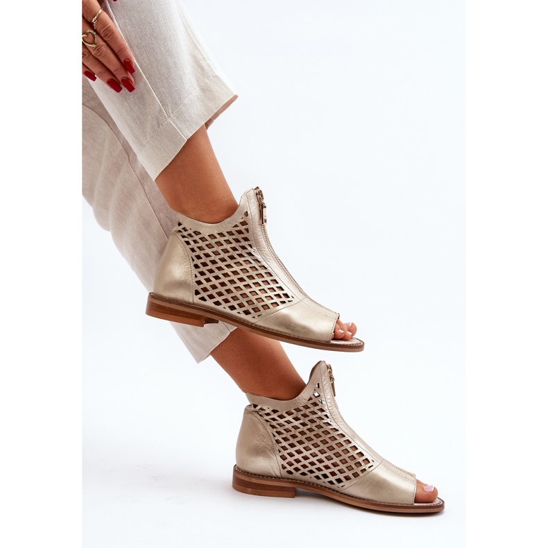 Zazoo 977/L Sandales Ajourées En Cuir Avec Fermeture Éclair, Doré 1