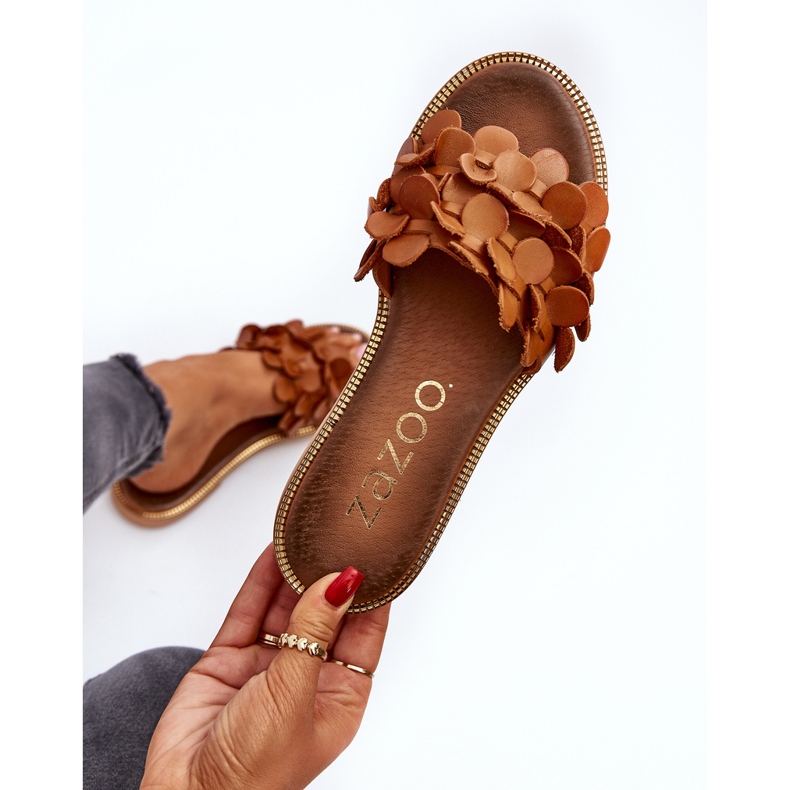 Zazoo 40381 Tongs en cuir à talon plat pour femme Marron brun 1