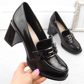 Chaussures à talons hauts en cuir verni pour femmes, noires, Vinceza 63509 le noir 1