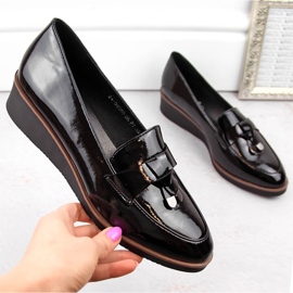 Chaussures compensées noires vernies pour femme, Vinceza 58266 1