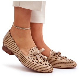 Jezzi Ballerines Femme Beige Ajourées Avec Noeud Nestavia 7