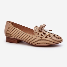 Jezzi Ballerines Femme Beige Ajourées Avec Noeud Nestavia 1