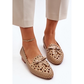 Jezzi Ballerines Femme Beige Ajourées Avec Noeud Nestavia 6