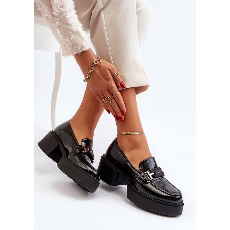 Vinceza Mocassins pour femmes en cuir verni à talons massifs, noir Ridulvi le noir 1 Vinceza Mocassins pour femmes en cuir verni à talons massifs, noir Ridulvi le noir 1