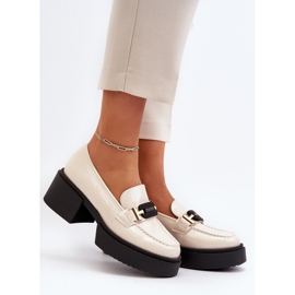 Vinceza Mocassins femme en cuir verni à talons épais, beige clair Ridulvi 2