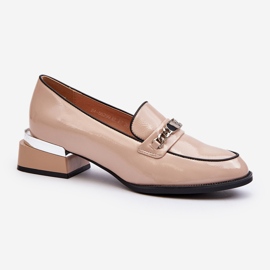 Vinceza Chaussures Vernies À Talons Bas Pour Femmes Beige Albreide 1