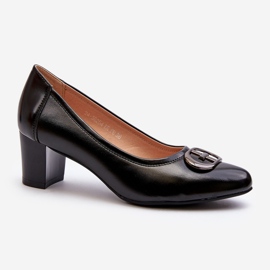 Vinceza Escarpins noirs à talons bas Aeliris avec décoration 1