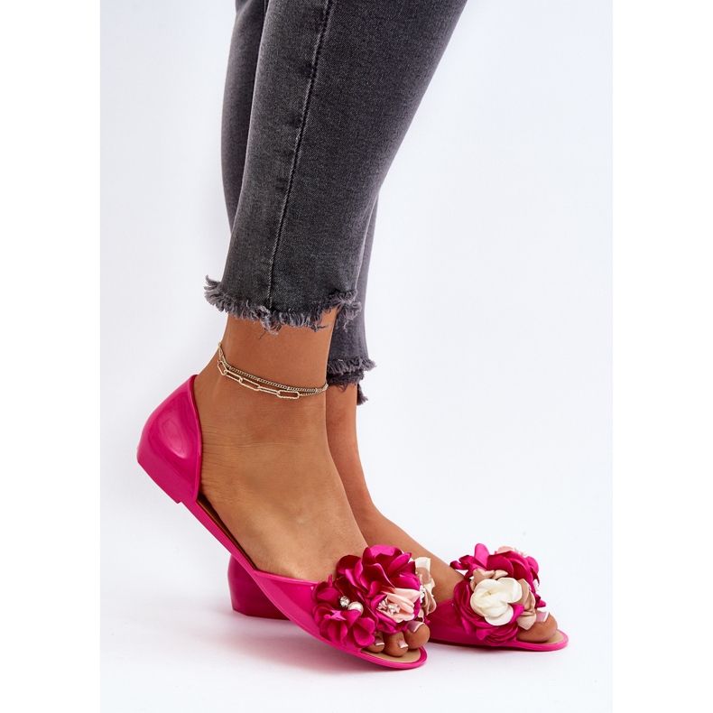 Ballerines Femme En Caoutchouc À Fleurs Fuchsia Junikla rose 2