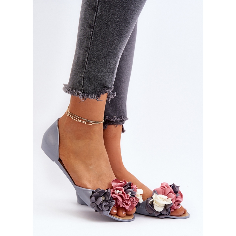 Ballerines Femme En Caoutchouc À Fleurs Gris Junikla 2