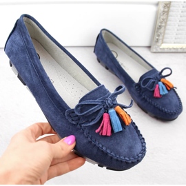 Mocassins femme en cuir suédé à franges, bleu marine Filippo DP6136 1