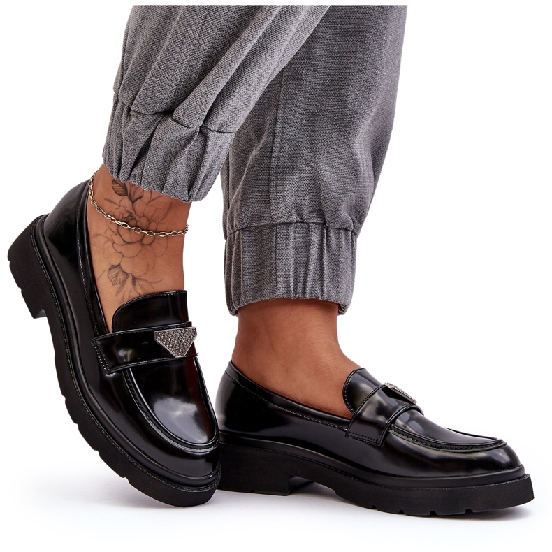 Mocassins à talons plats pour femmes, noirs 5