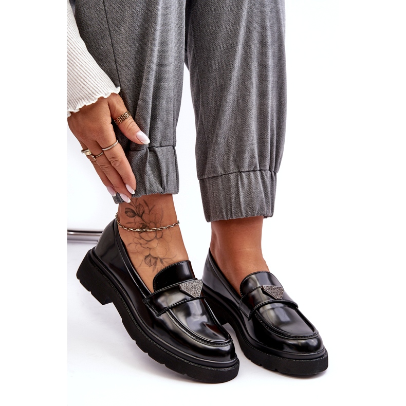 Mocassins à talons plats pour femmes, noirs 4