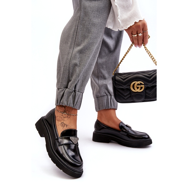 Mocassins à talons plats pour femmes, noirs 2