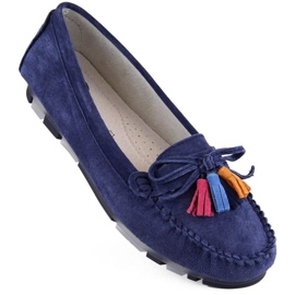 Filippo W PAW506C mocassins en cuir suédé avec franges, bleu marine 1