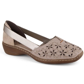 Chaussures en cuir confortables Rieker W RKR442C, beige 1