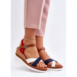 Sandales compensées à brides Kioda blanches et bleu marine 2 Sandales compensées à brides Kioda blanches et bleu marine 2