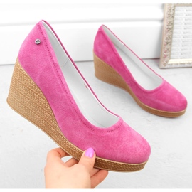 Chaussures compensées femme en cuir suédé fuchsia Filippo DP3521 rose 1