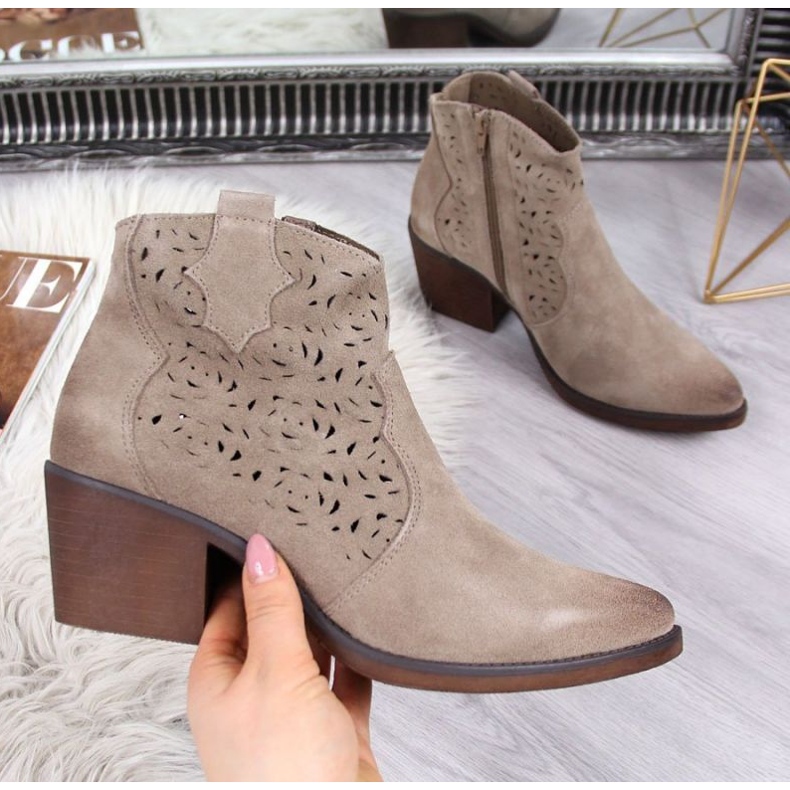 Santiags en cuir ajouré S.Barski W OLI32C, beige 1