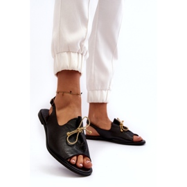 Zazoo 2898 Sandales plates en cuir noir avec nœud 2