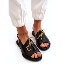 Zazoo 2898 Sandales plates en cuir noir avec nœud le noir 3