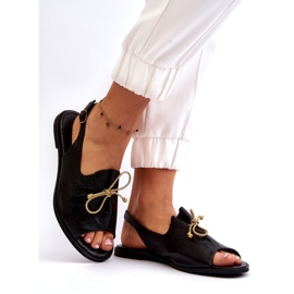 Zazoo 2898 Sandales plates en cuir noir avec nœud le noir 1
