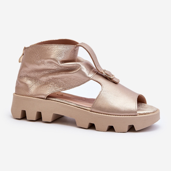 Zazoo 999, Sandales en cuir avec fermeture éclair pour femme, Doré d'or 2