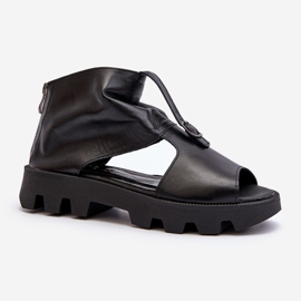Zazoo 999, Sandales en cuir avec fermeture éclair pour femme, Noir 2
