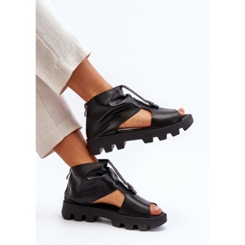 Zazoo 999, Sandales en cuir avec fermeture éclair pour femme, Noir 1