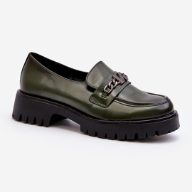 Vinceza Mocassins femme en cuir avec décoration, vert foncé, Loraleima 1