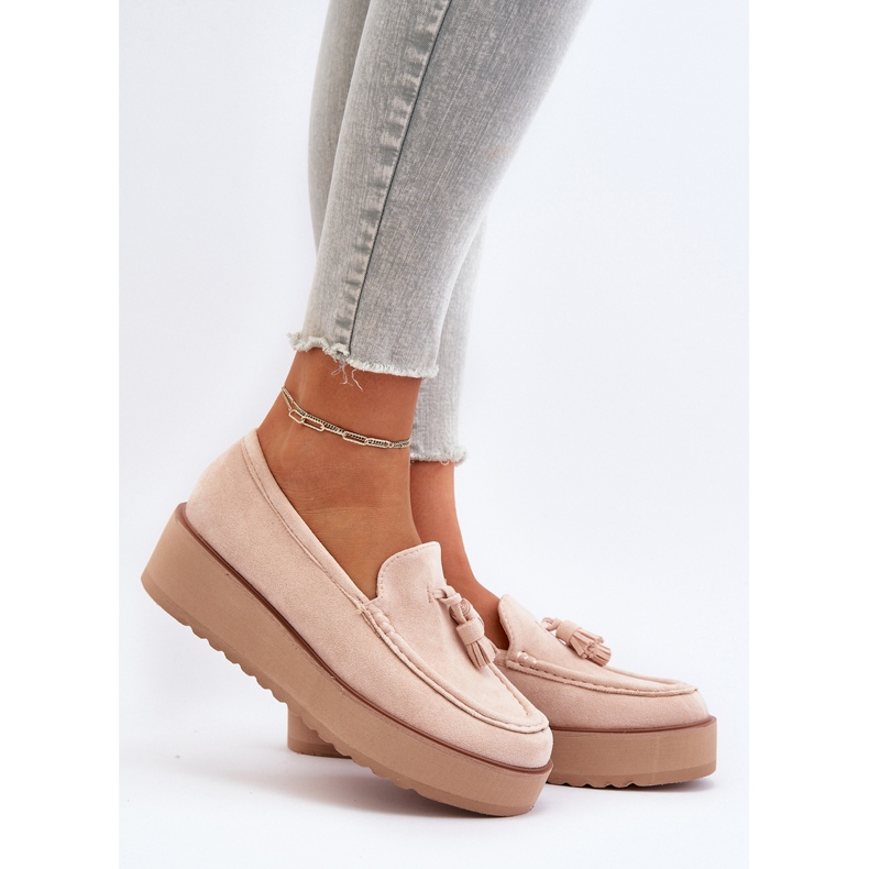 Mocassins Plateforme Avec Franges Femme, Beige Clair Mialani 2