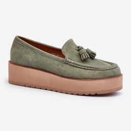 Mocassins Pour Femmes Sur Plateforme Avec Franges, Vert Mialani 1