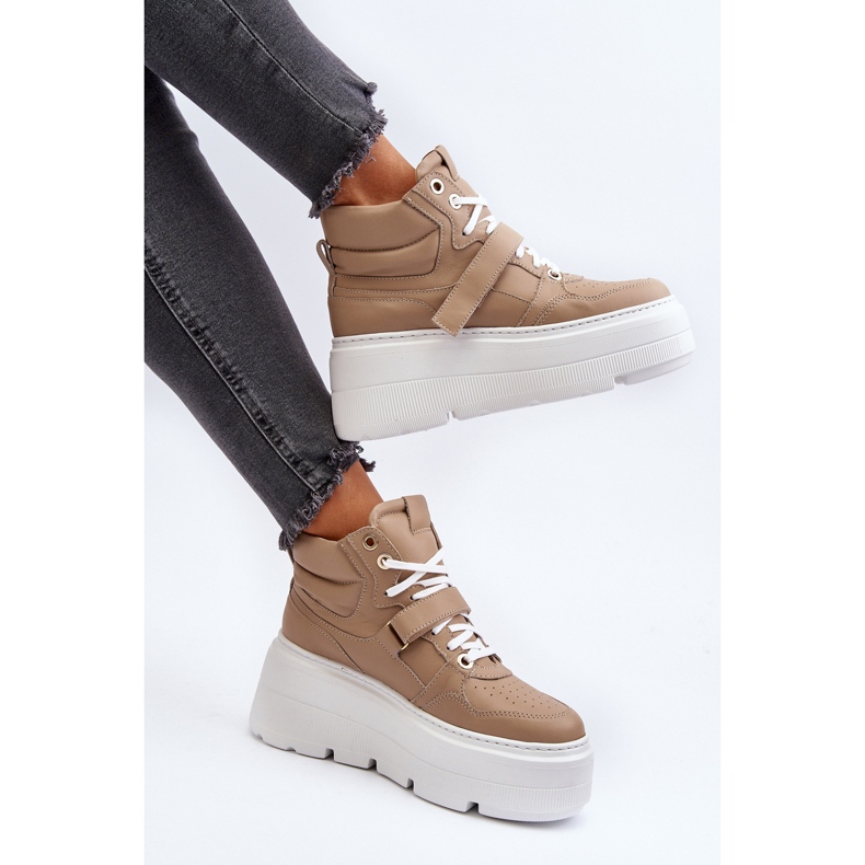 Zazoo 3450 Baskets en cuir pour femme Beige 1