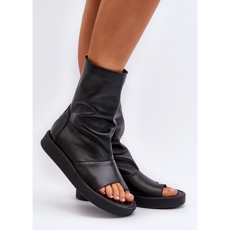 Zazoo 3441 Sandales en cuir pour femme avec tige noire 2